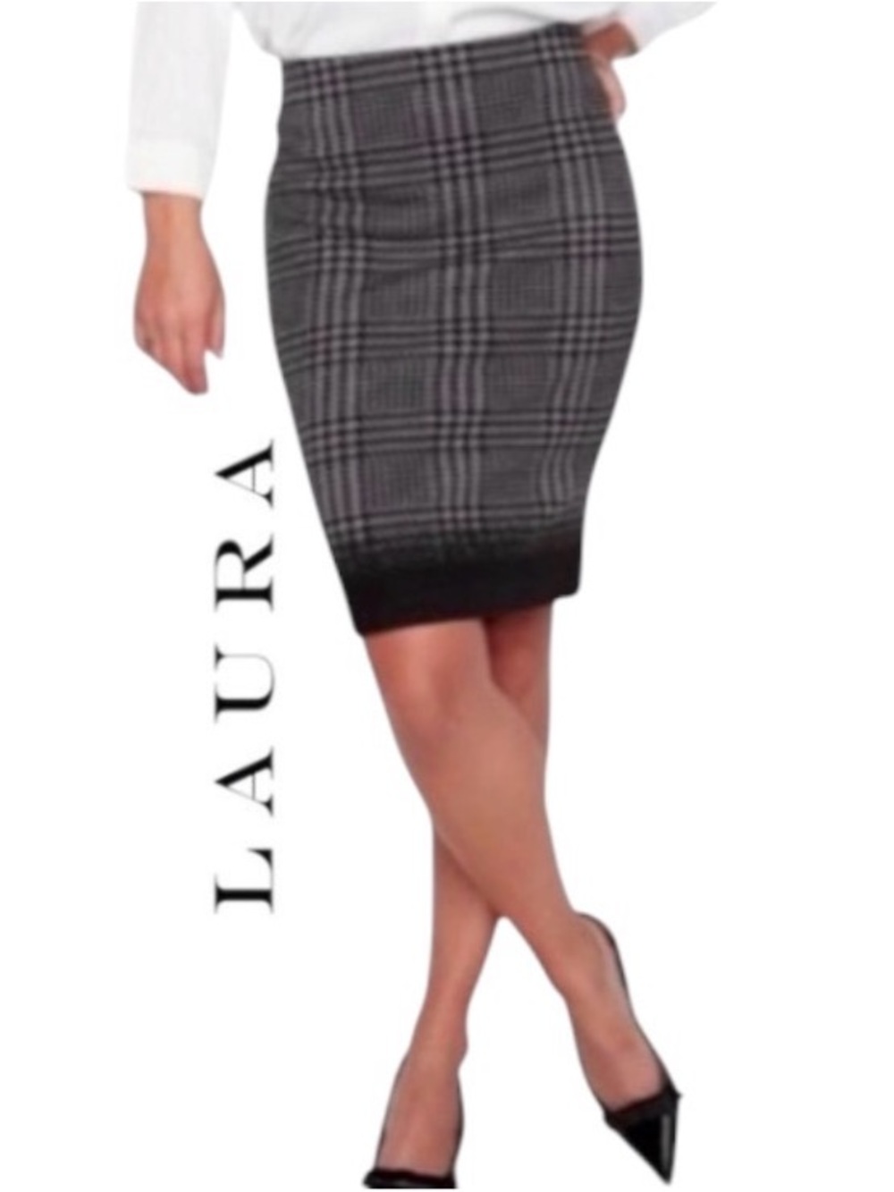 3X Laura Houndstooth Knit Pencil Slip-On Skirt, NWT